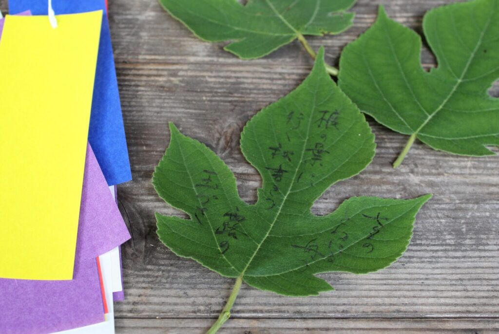 Kaji leaves and paper strips