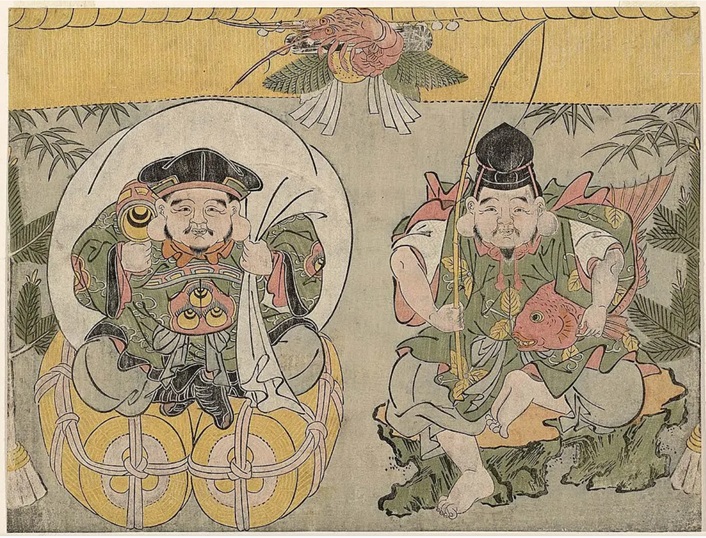 Suzuki Harunobu "Ebisu (right) and Daikokuten (left)"