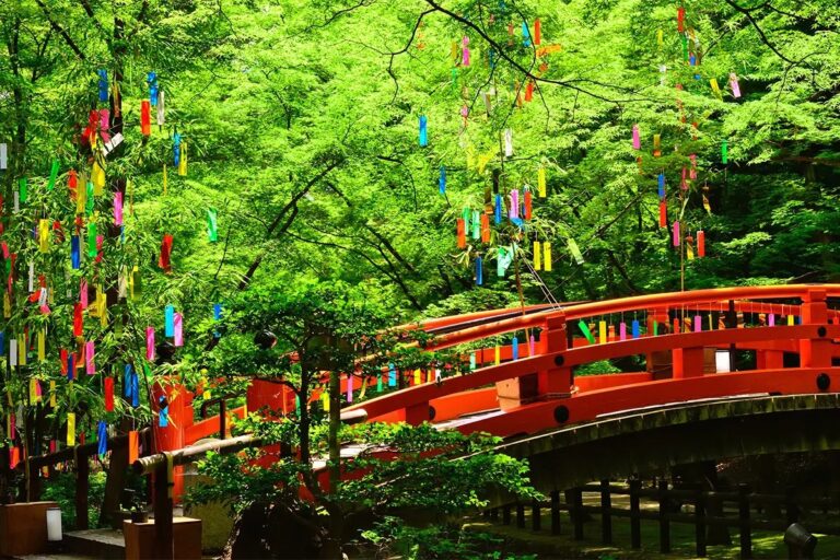 Tanabata bamboo decorations with colorful tanzaku in Japan