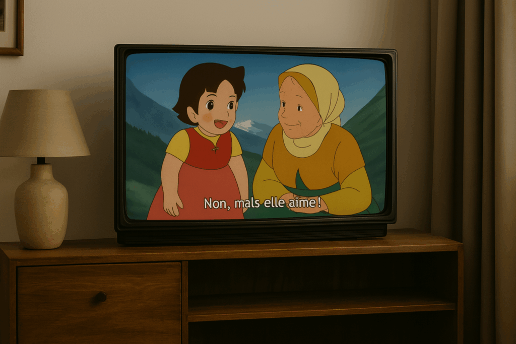 A TV showing Japanese anime