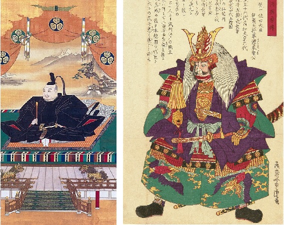 Left: Development of the Toshogu Daigon (painting by Kano Tan'yū, owned by the Osaka Castle tower)
Right: "Mikawa Heroes and Heroes: Junior First Rank Minister of the Right, Seii Taishogun, Minamoto no Ieyasu" from the painting by Mengsai Hōtora
