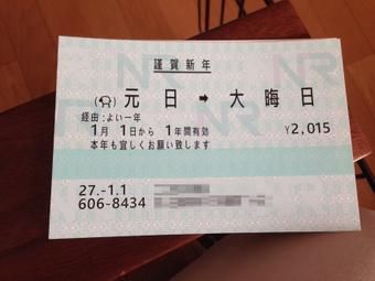 This New Year's card is modeled after a ticket. The destinations are from January 1st to December 31st, the route is "Have a good year," and the price is "2015."